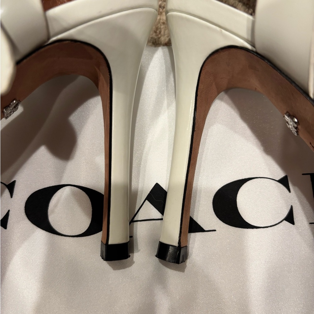 Coach White Heels with Silver Chain Detail - Picture 7 of 11